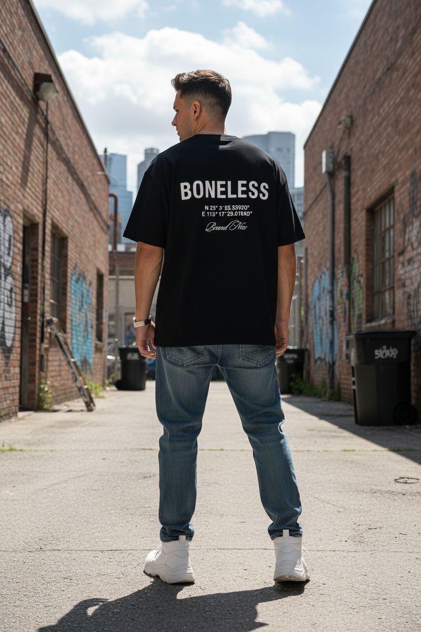 Boneless 黑色T恤真人模特图