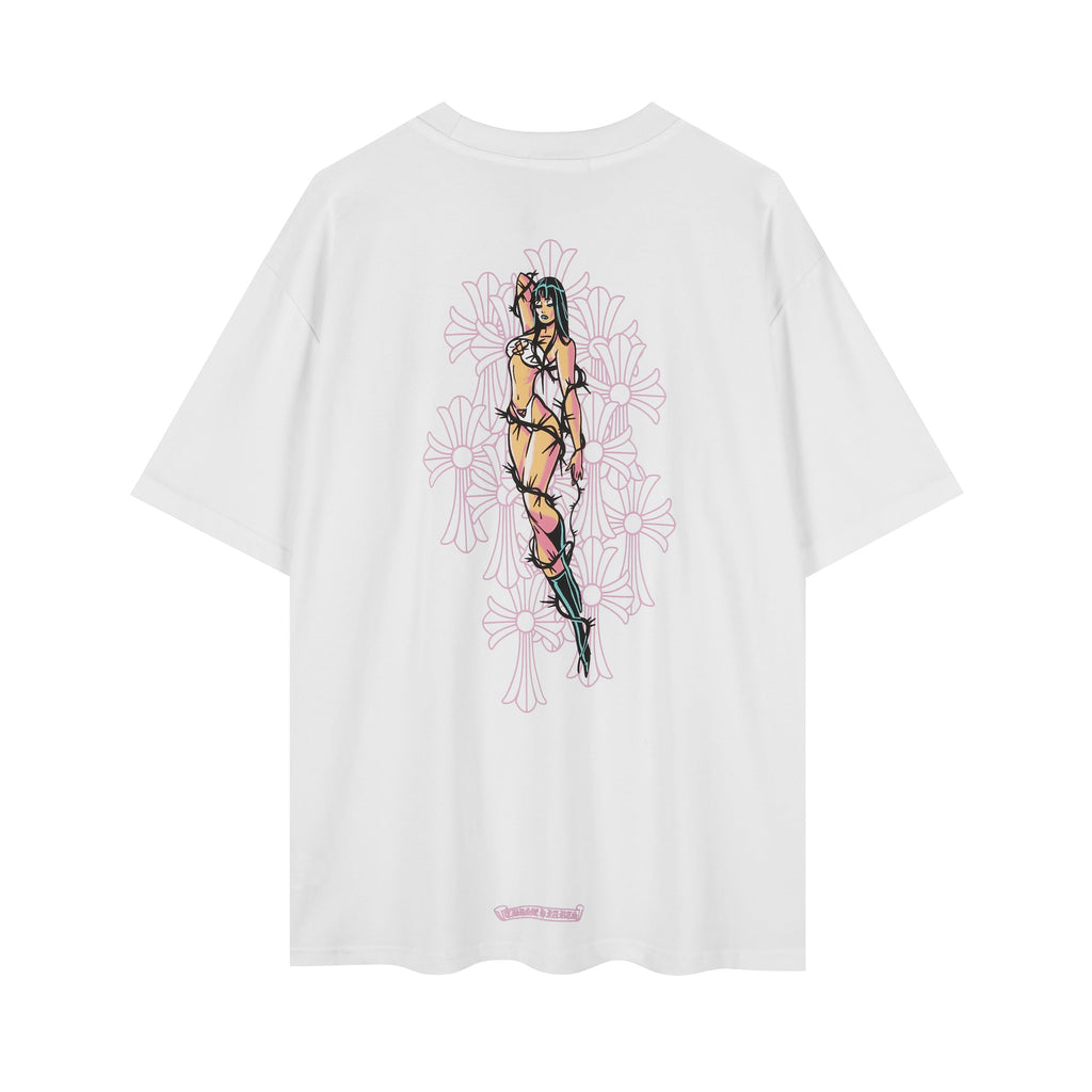 Chrome Hearts-Style Floral Cross Thorn Girls' T-shirt 2617