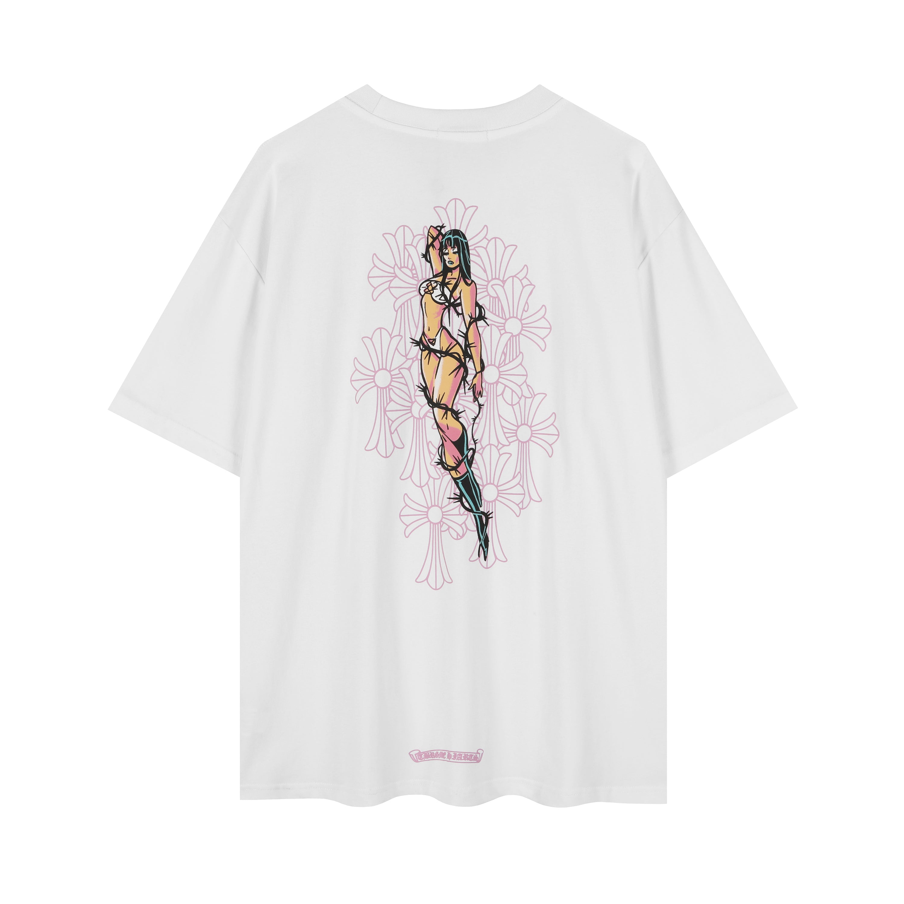 Chrome Hearts-Style Floral Cross Thorn Girls' T-shirt 2617