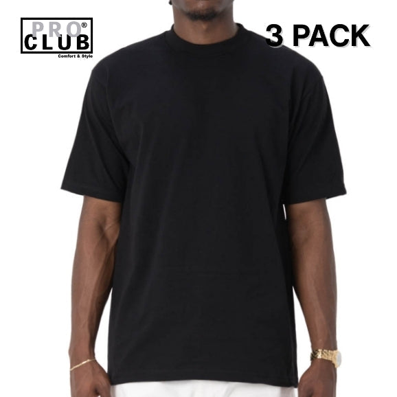 3 PACK Pro Club Men's Heavyweight Cotton Short Sleeve Crew Neck T-Shirt