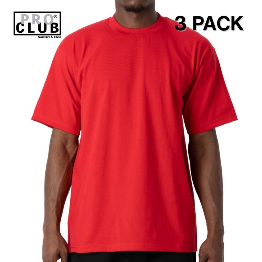 3 PACK Pro Club Men's Heavyweight Cotton Short Sleeve Crew Neck T-Shirt