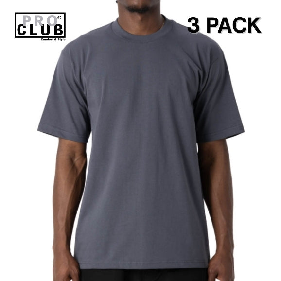 3 PACK Pro Club Men's Heavyweight Cotton Short Sleeve Crew Neck T-Shirt