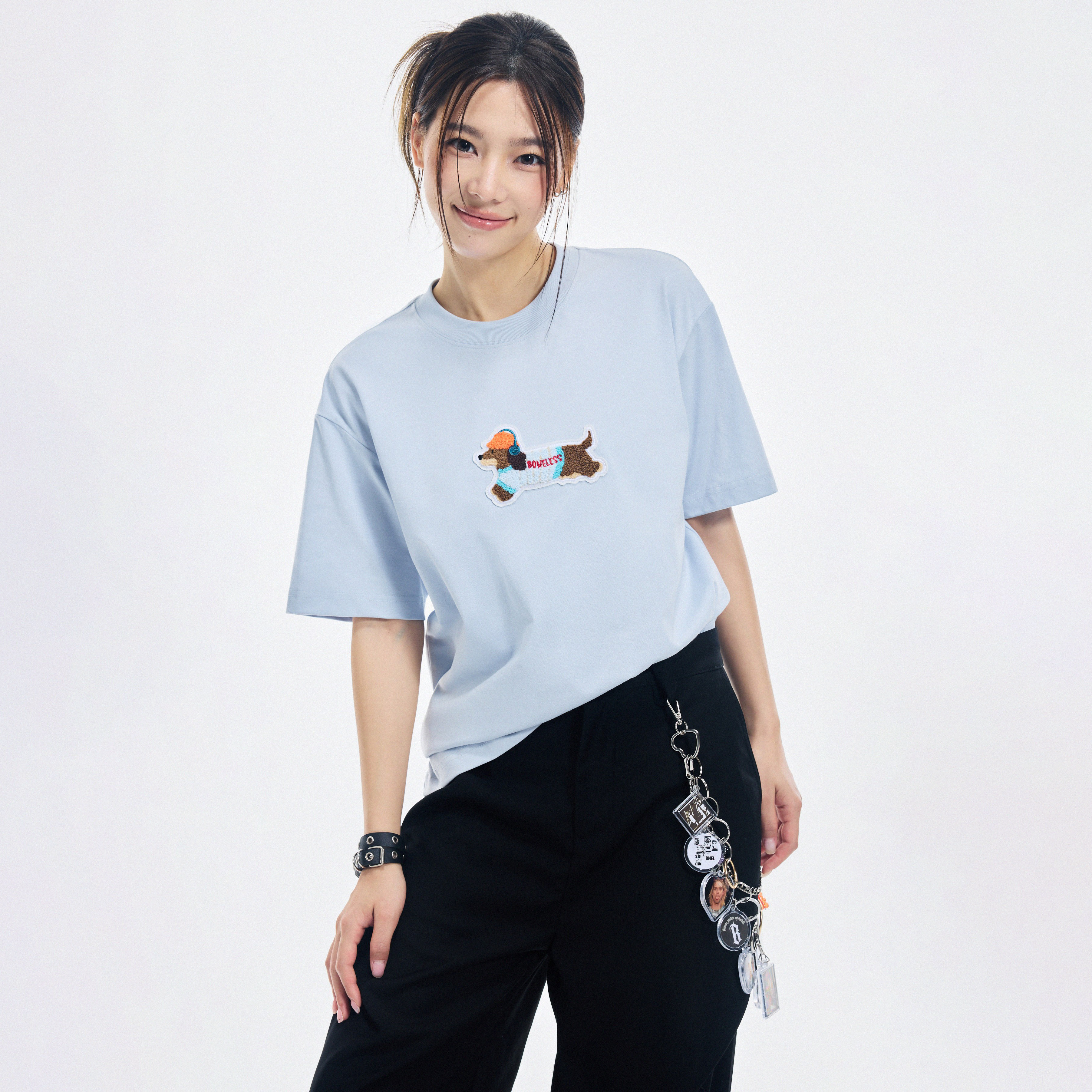 Boneless 3D Embroidered Puppy T-shirt 'Haze Blue'