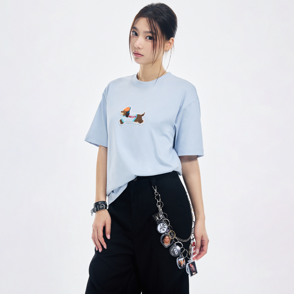 Boneless 3D Embroidered Puppy T-shirt 'Haze Blue'