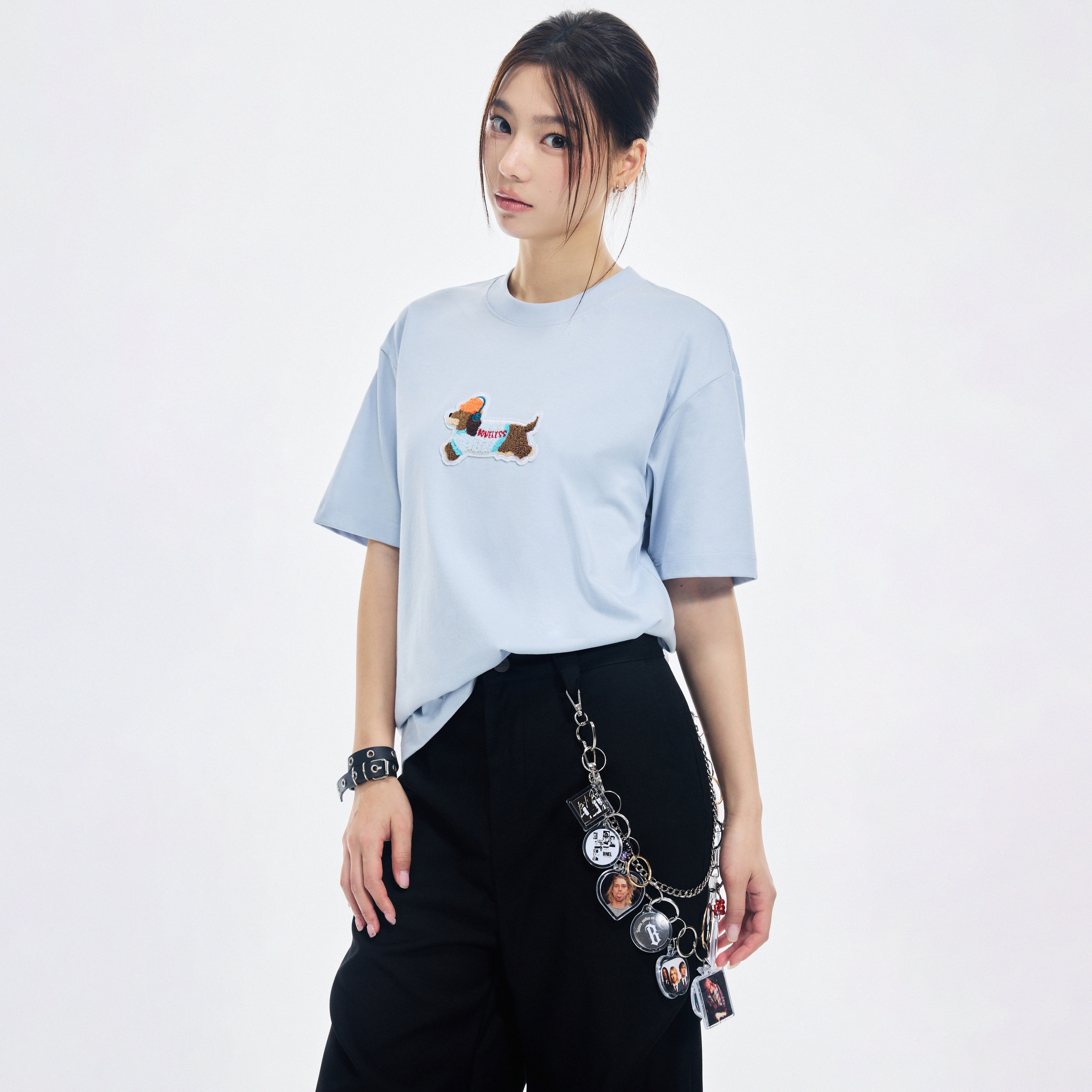 Boneless 3D Embroidered Puppy T-shirt 'Haze Blue'