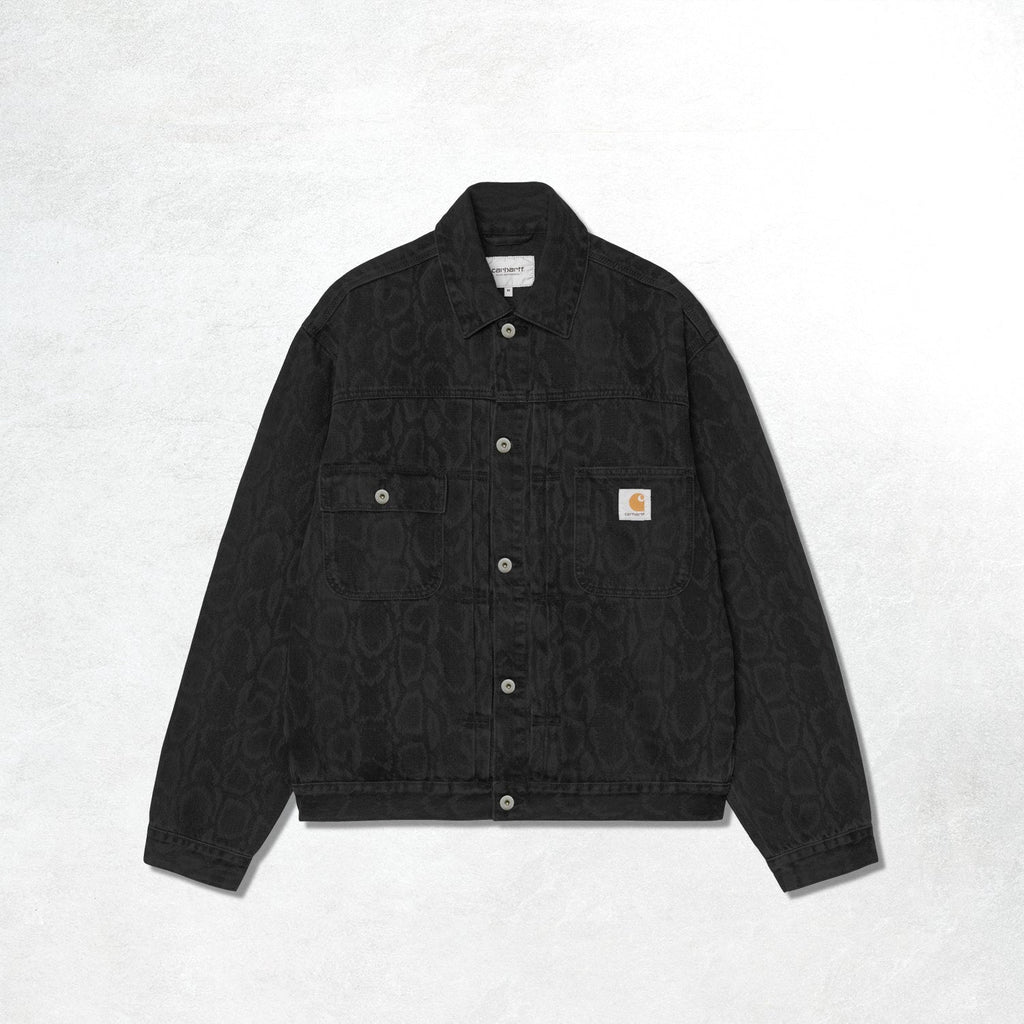 Carhartt WIP Belmar Jacket: Snake Camo, Black
