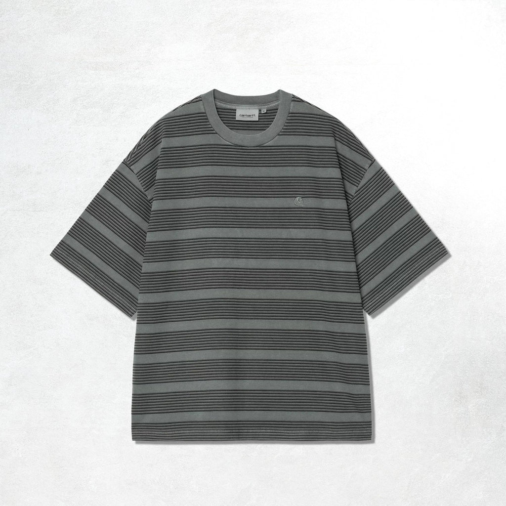 Carhartt WIP S/S Hanson T-Shirt: Hanson Stripe / Kale Green Garment Dyed