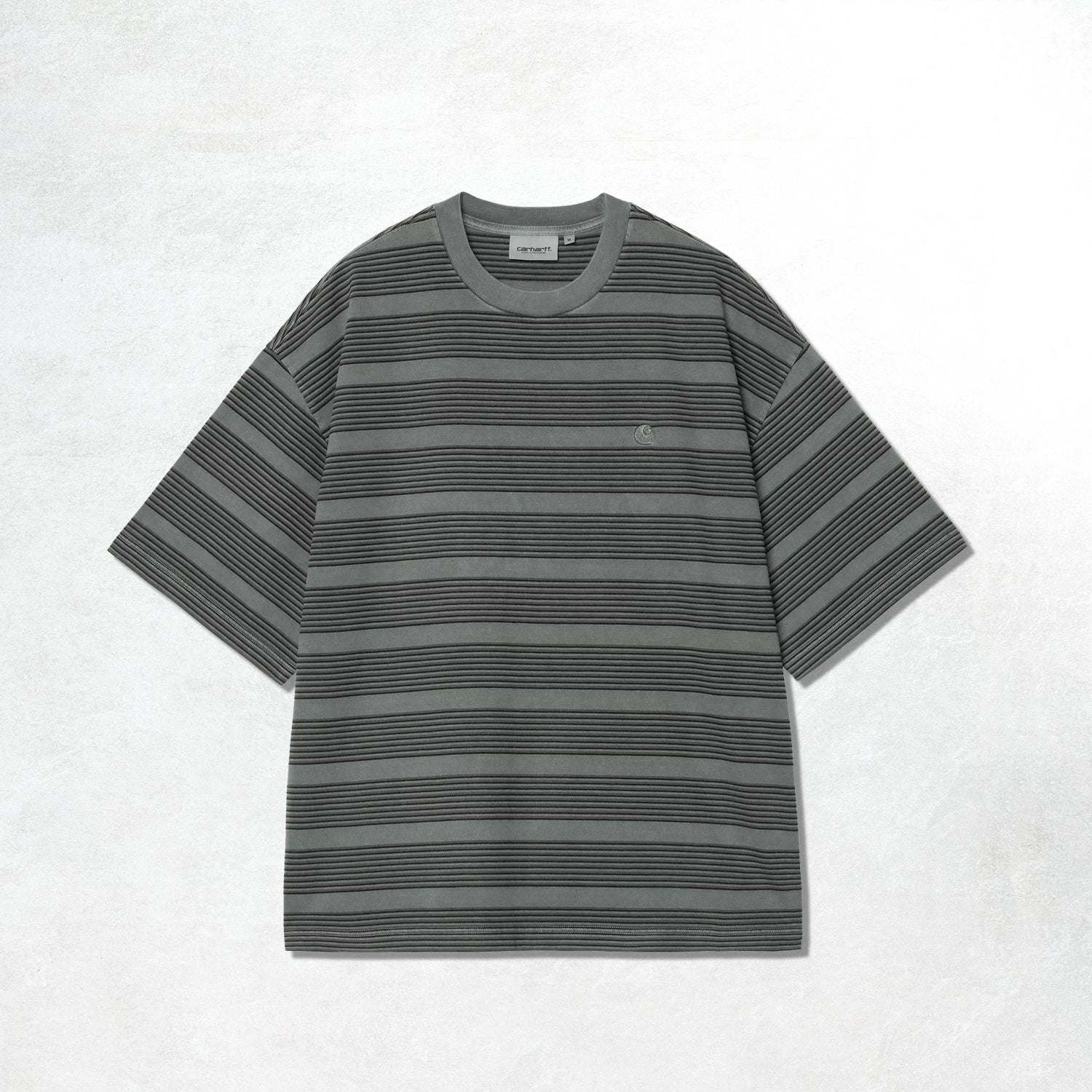 Carhartt WIP S/S Hanson T-Shirt: Hanson Stripe / Kale Green Garment Dyed