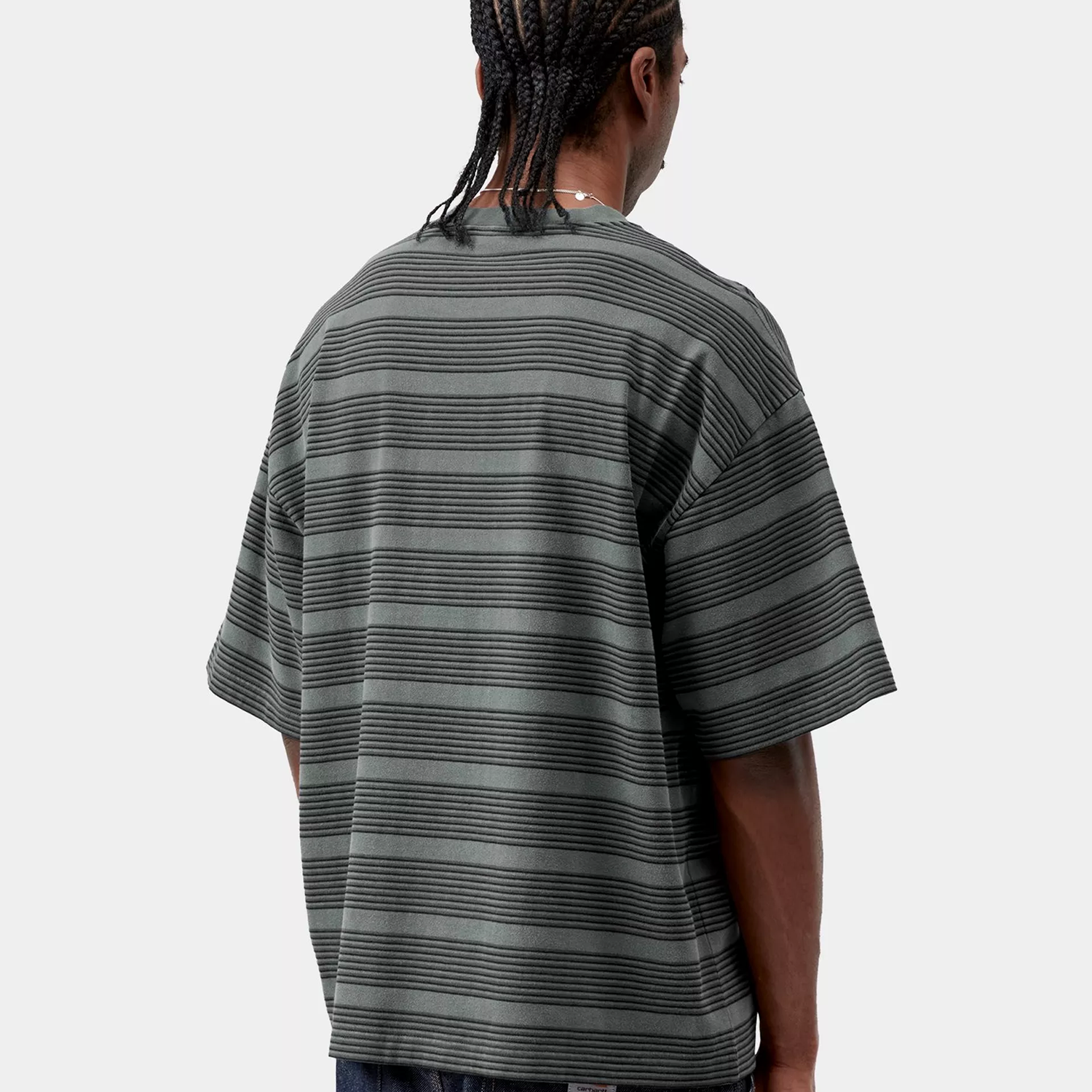 Carhartt WIP S/S Hanson T-Shirt: Hanson Stripe / Kale Green Garment Dyed