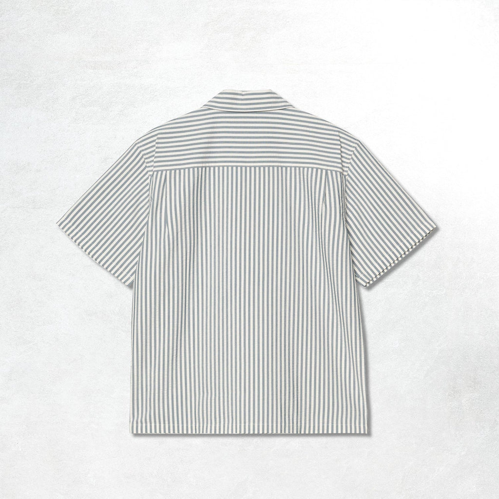 Carhartt WIP S/S Leavel Shirt: Leavel Stripe, Blue River / Wax