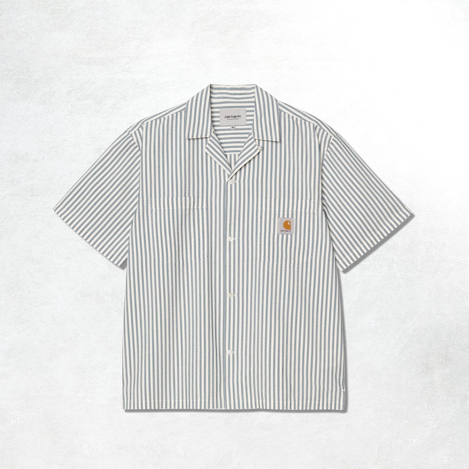 Carhartt WIP S/S Leavel Shirt: Leavel Stripe, Blue River / Wax
