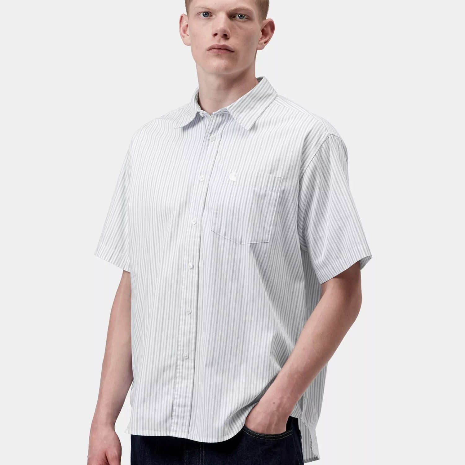 Carhartt WIP S/S Keene Shirt: Keene Stripe, White