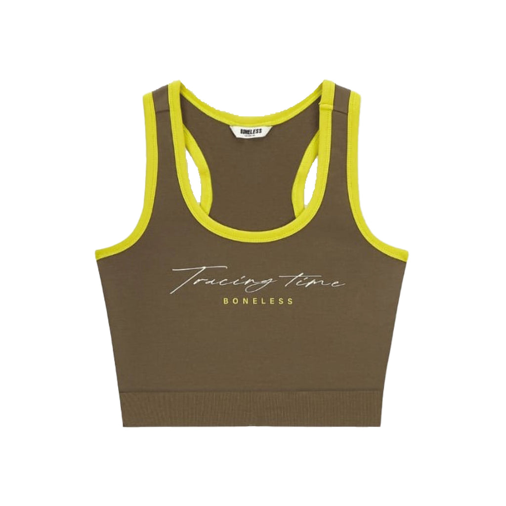 Boneless Contrast Lettering Slim-Fit Cropped Tank Top 'Brown' (WMNS)